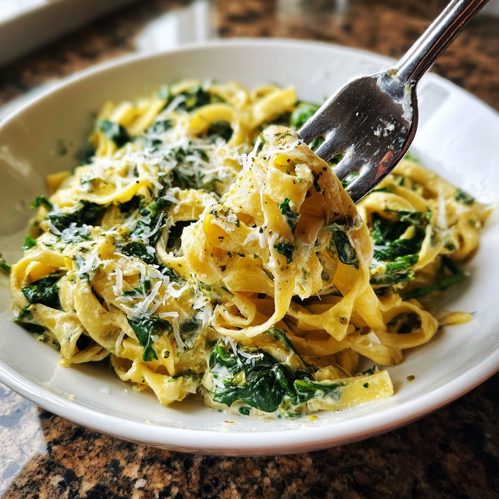 Tagliatelle mit Spinat und Zitronencreme