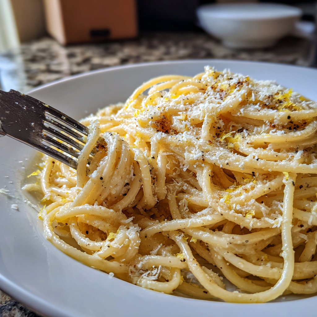 Spaghetti mit Zitronenschale und Parmesan