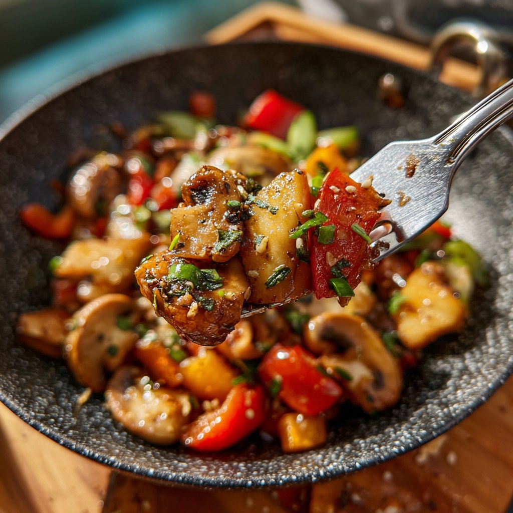 Gemüsepfanne mit Pilzen und Sojasauce