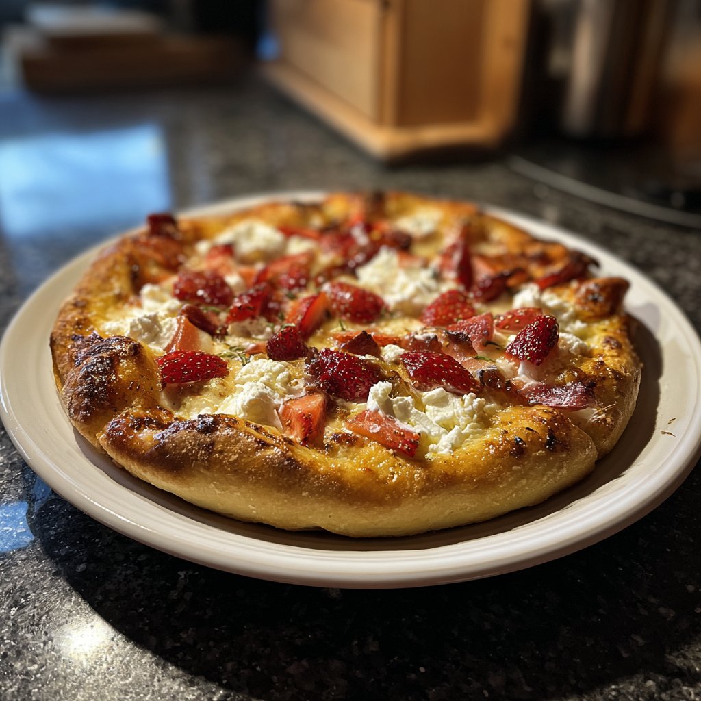 Pizza mit Erdbeeren und Ziegenkäse