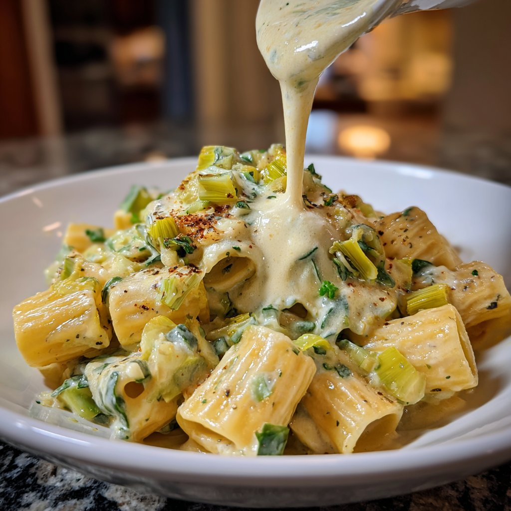 Rigatoni mit Lauch und Sahne